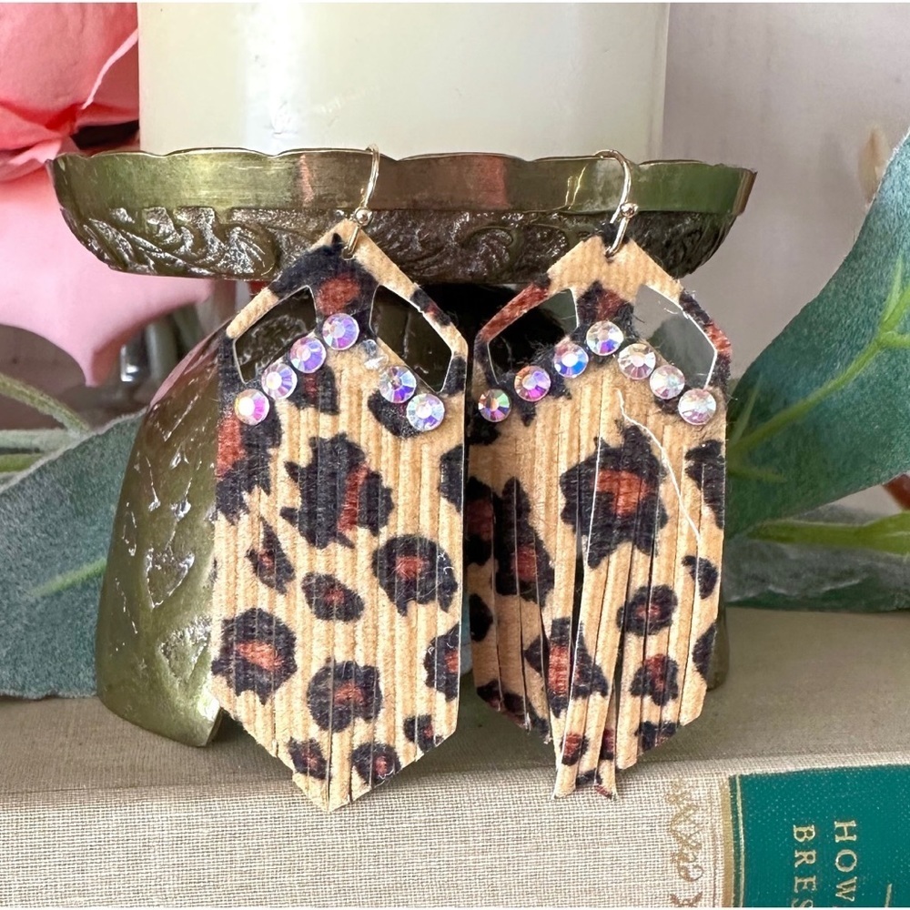 Leopard leather tassel earrings